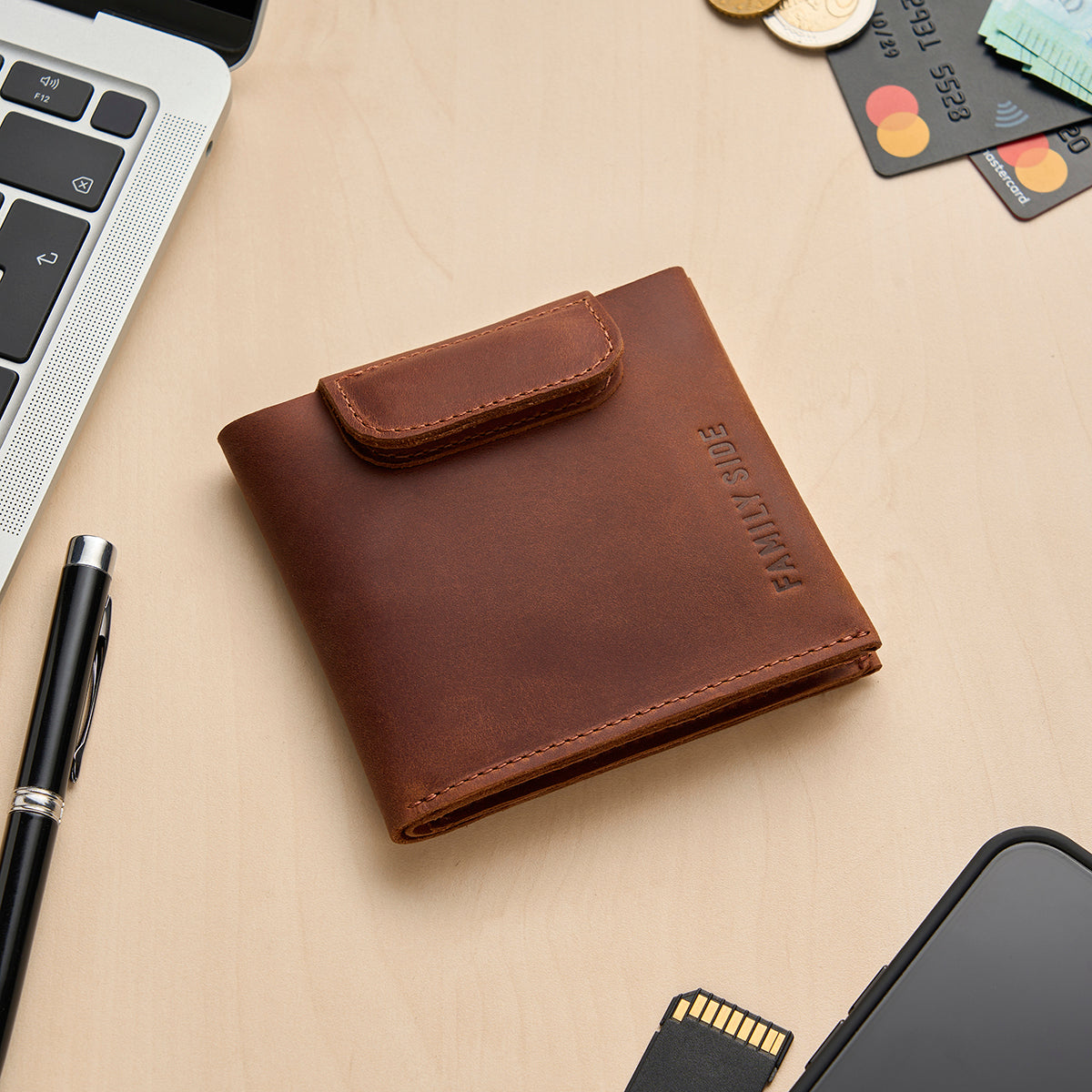 Compact wallet for banknotes, cards and coins KID